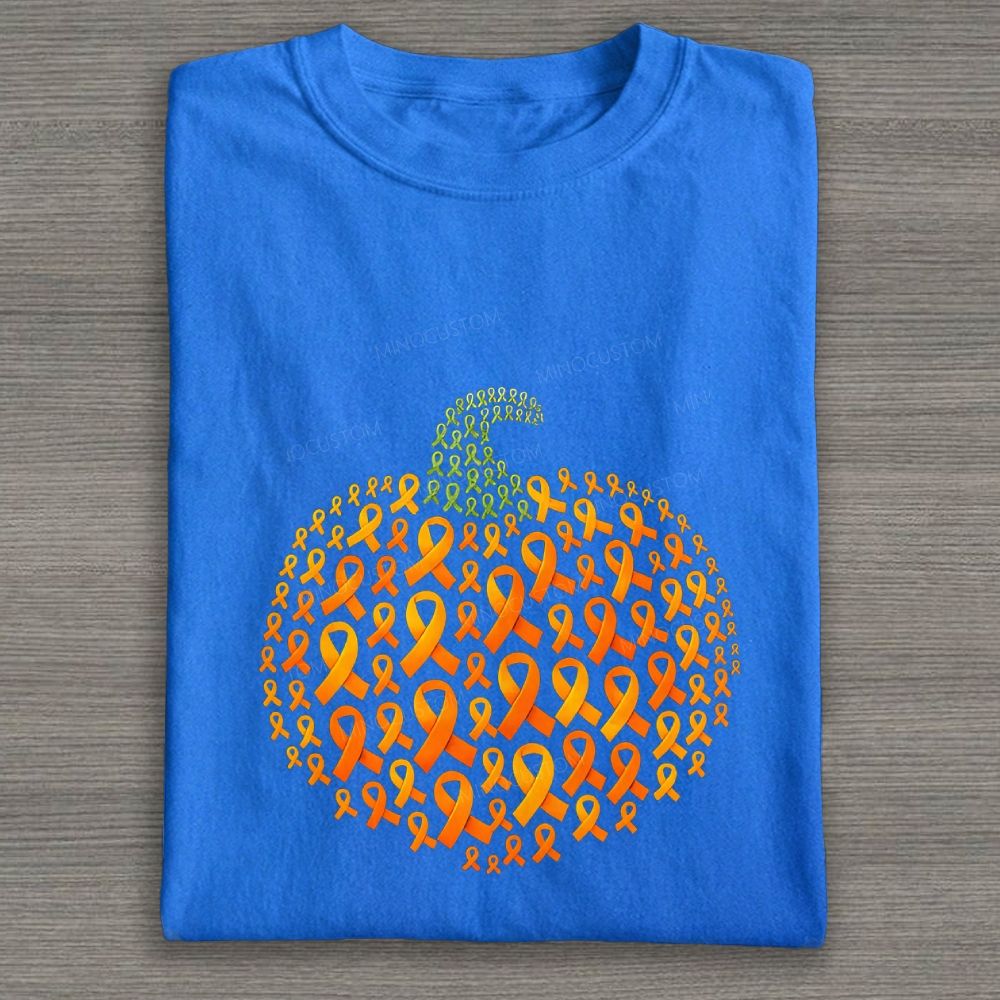 Cancer Awareness Ribbon Pumpkin Halloween Graphic Cotton T-shirt
