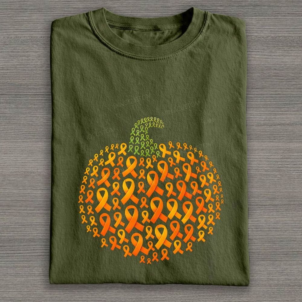 Cancer Awareness Ribbon Pumpkin Halloween Graphic Cotton T-shirt
