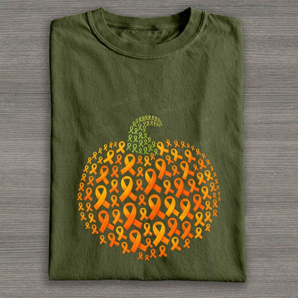 Cancer Awareness Ribbon Pumpkin Halloween Graphic Cotton T-shirt
