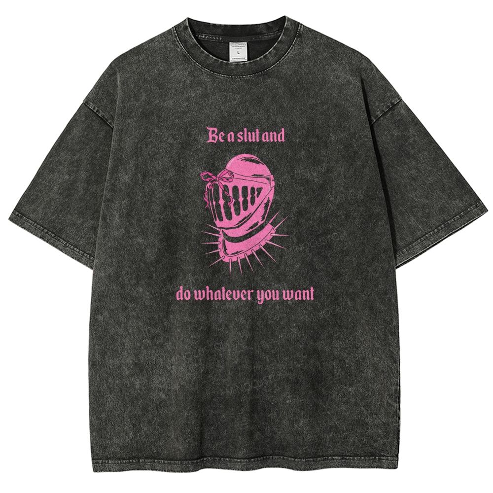 Pink Medieval Spiked Helmet With Bow Feminist Gothic Graphic Washed T-shirt