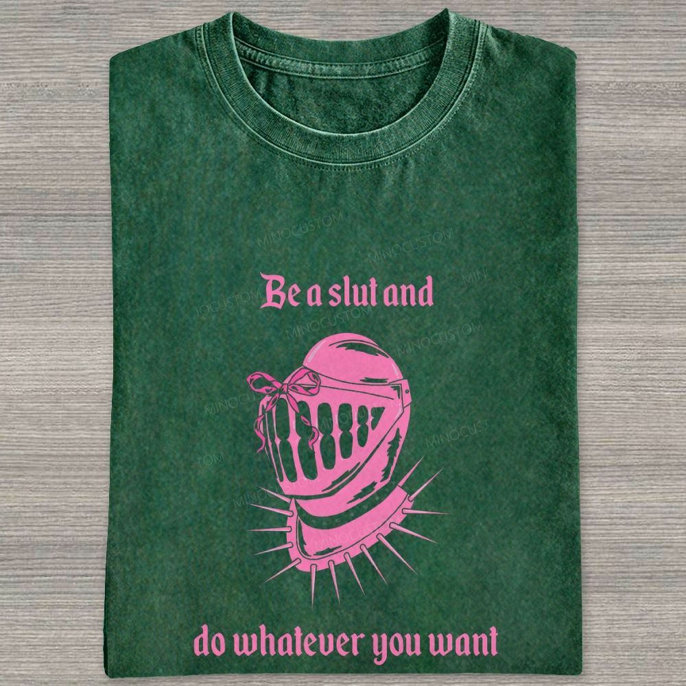 Pink Medieval Spiked Helmet With Bow Feminist Gothic Graphic Washed T-shirt