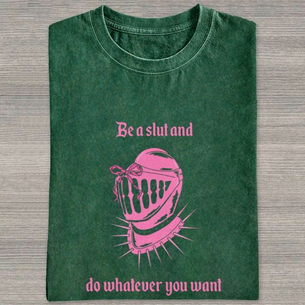 Pink Medieval Spiked Helmet With Bow Feminist Gothic Graphic Washed T-shirt