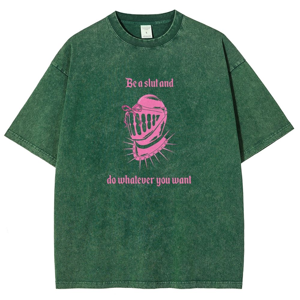Pink Medieval Spiked Helmet With Bow Feminist Gothic Graphic Washed T-shirt