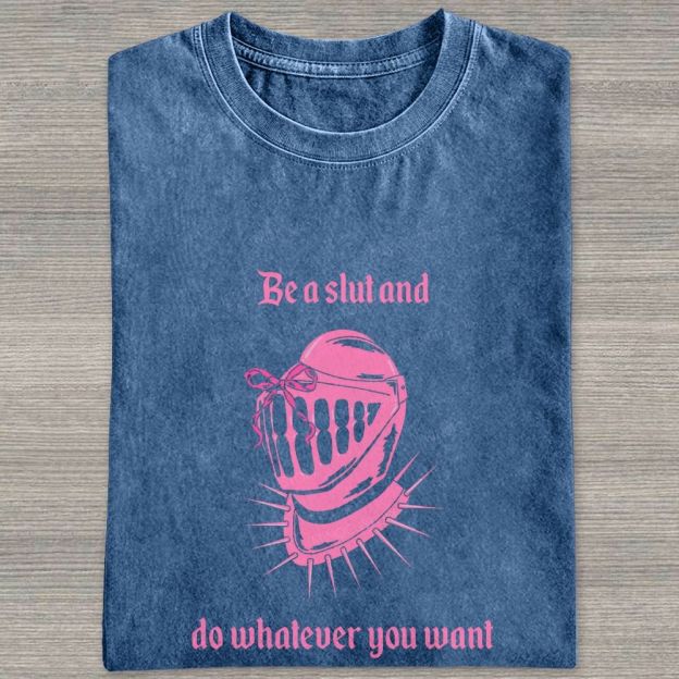 Pink Medieval Spiked Helmet With Bow Feminist Gothic Graphic Washed T-shirt