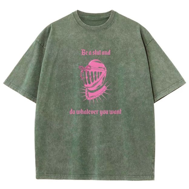 Pink Medieval Spiked Helmet With Bow Feminist Gothic Graphic Washed T-shirt