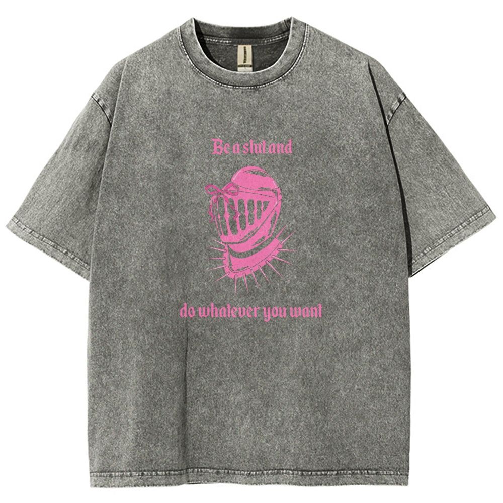 Pink Medieval Spiked Helmet With Bow Feminist Gothic Graphic Washed T-shirt