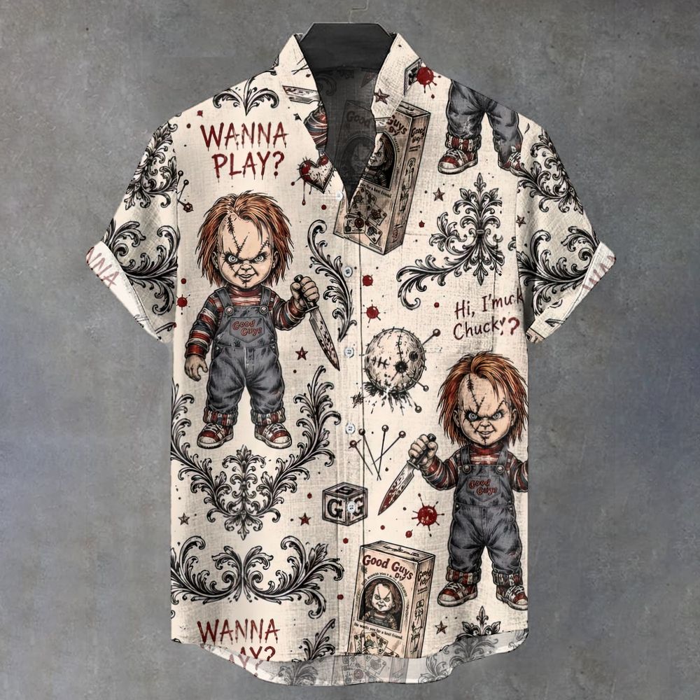 Vintage Dark Halloween Doll Graphic Short Sleeve Shirt