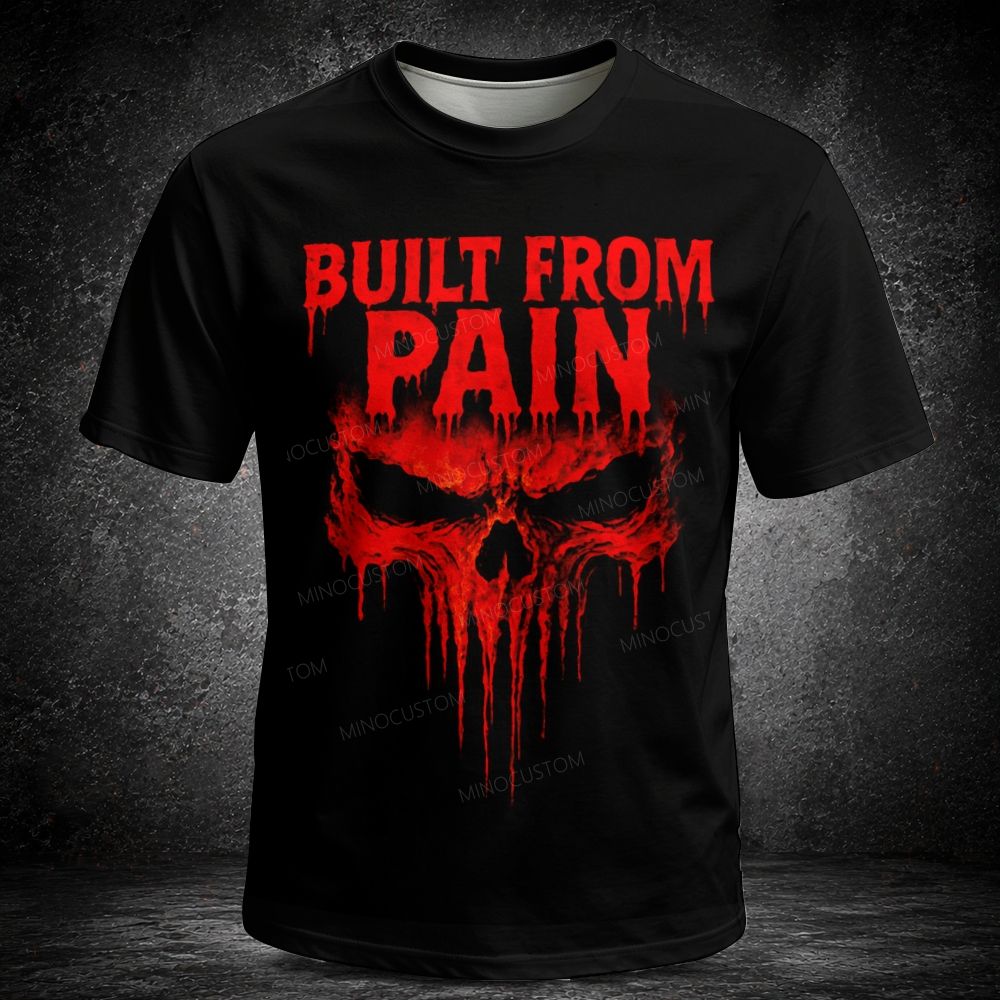 Men's  Vintage Built From Pain Blood Drip Skull Graphic Short Sleeve T-shirt