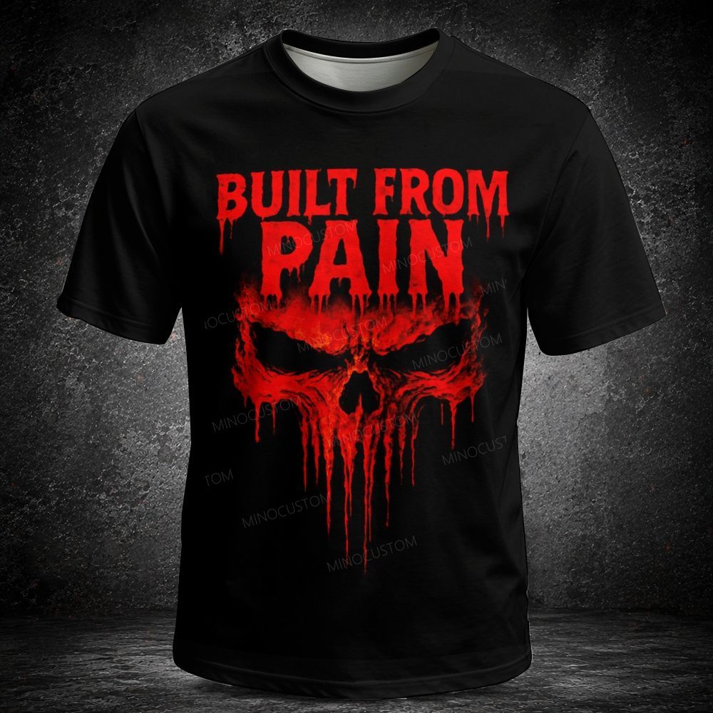 Men's Vintage Built From Pain Blood Drip Skull Graphic Short Sleeve T-shirt