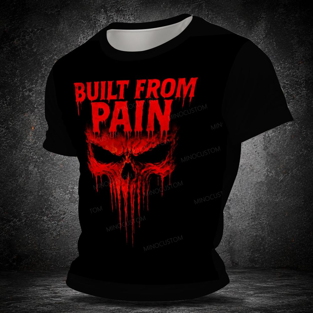 Men's  Vintage Built From Pain Blood Drip Skull Graphic Short Sleeve T-shirt