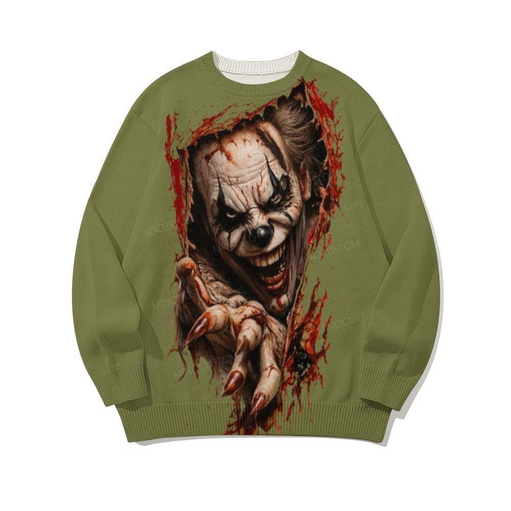Halloween Optical Illusion Creepy Clown  Raglan Long Sleeve Cotton Sweatshirt 