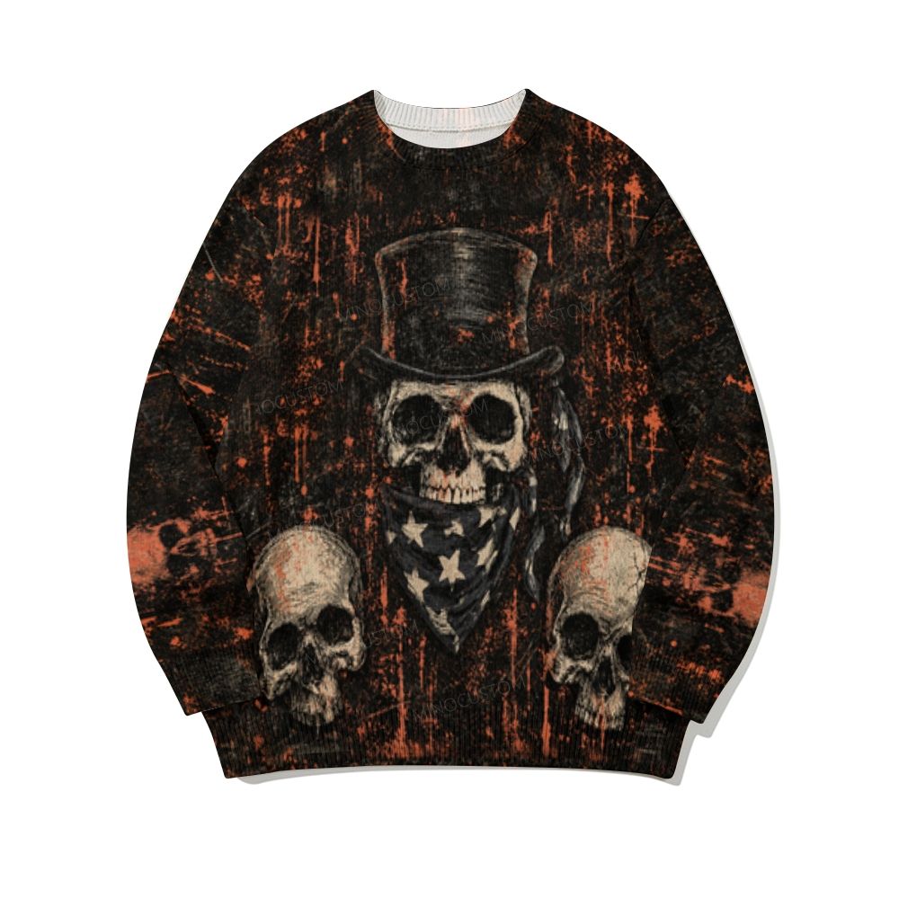 Halloween Theme Skull Print Raglan Long Sleeve Cotton Sweatshirt 