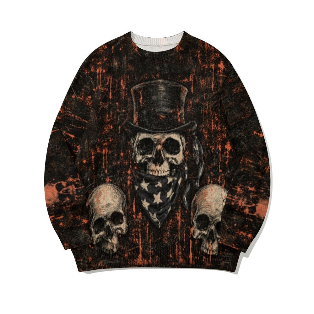 Halloween Theme Skull Print Raglan Long Sleeve Cotton Sweatshirt 