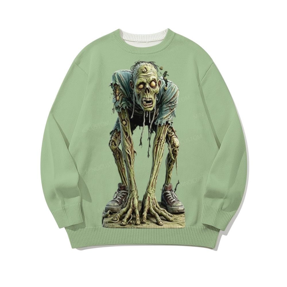 Men's Halloween Optical Illusion Zombies Raglan Long Sleeve Cotton Sweatshirt 