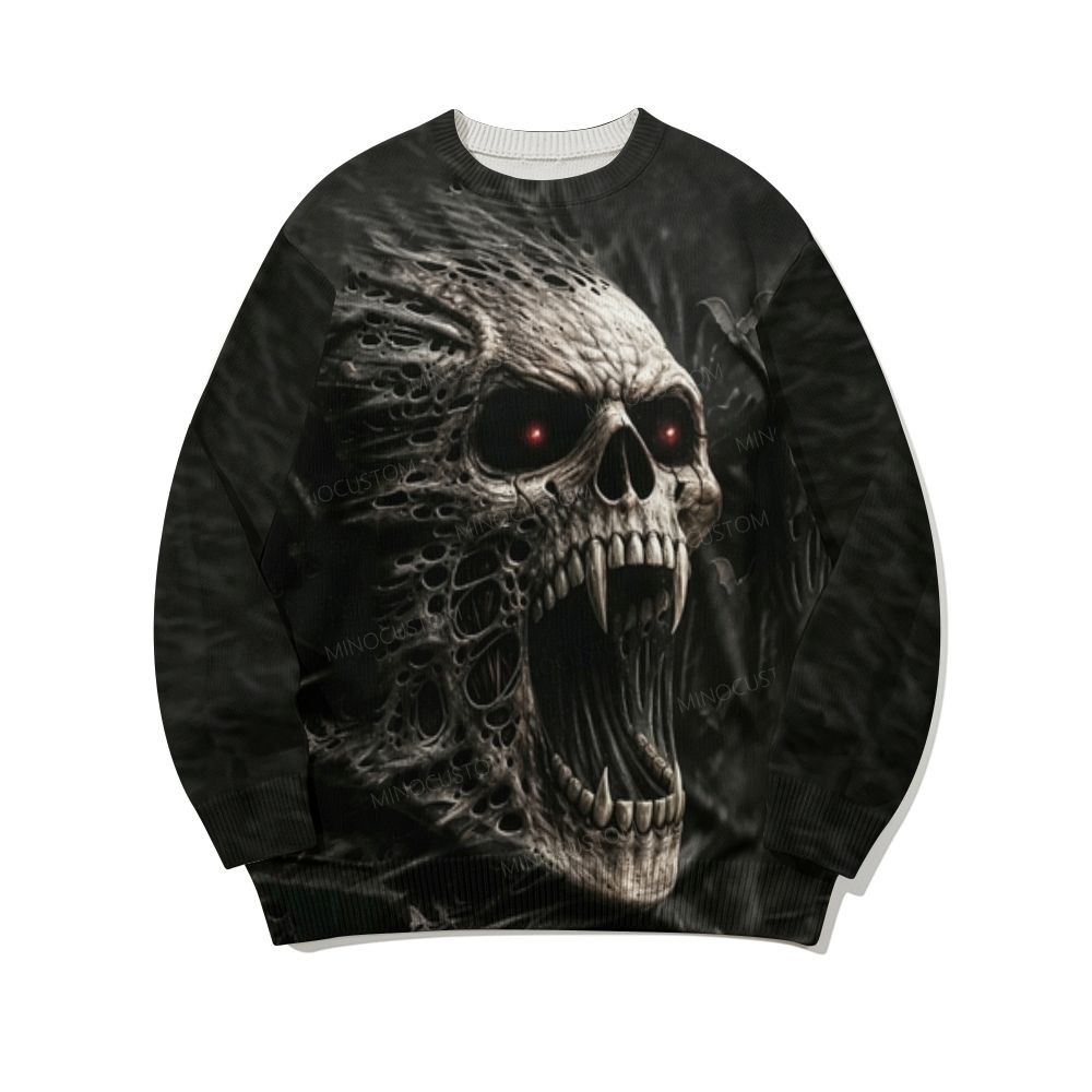  Dark Skull Raglan Long Sleeve Cotton Sweatshirt 