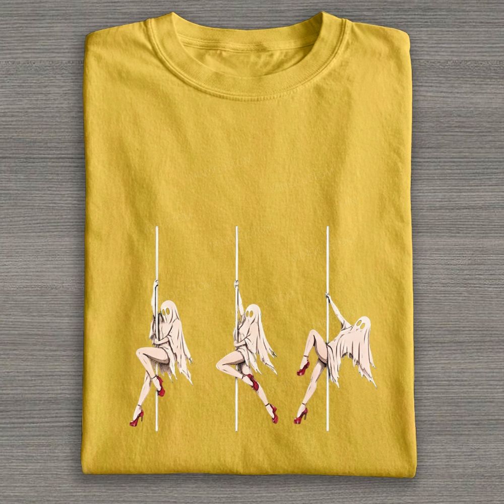 Halloween Pole Dance Ghost Funny Spooky Graphic Vintage Cotton T-shirt