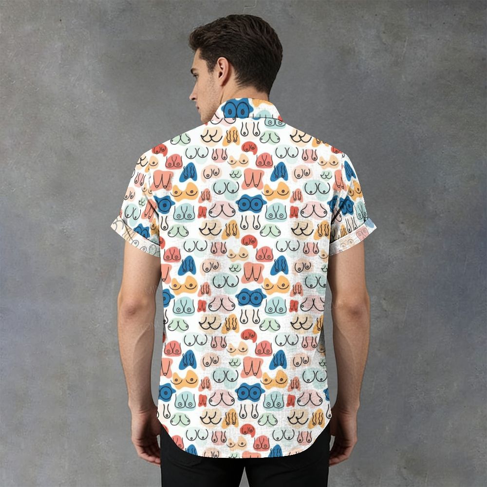 Colorful Cartoon Abstract Breast Print Short Sleeve Shirt