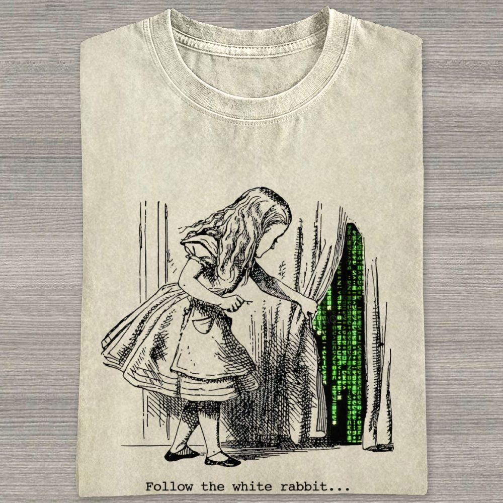 Vintage Alice Open Curtain Cyber Matrix Art Graphic Washed T-shirt