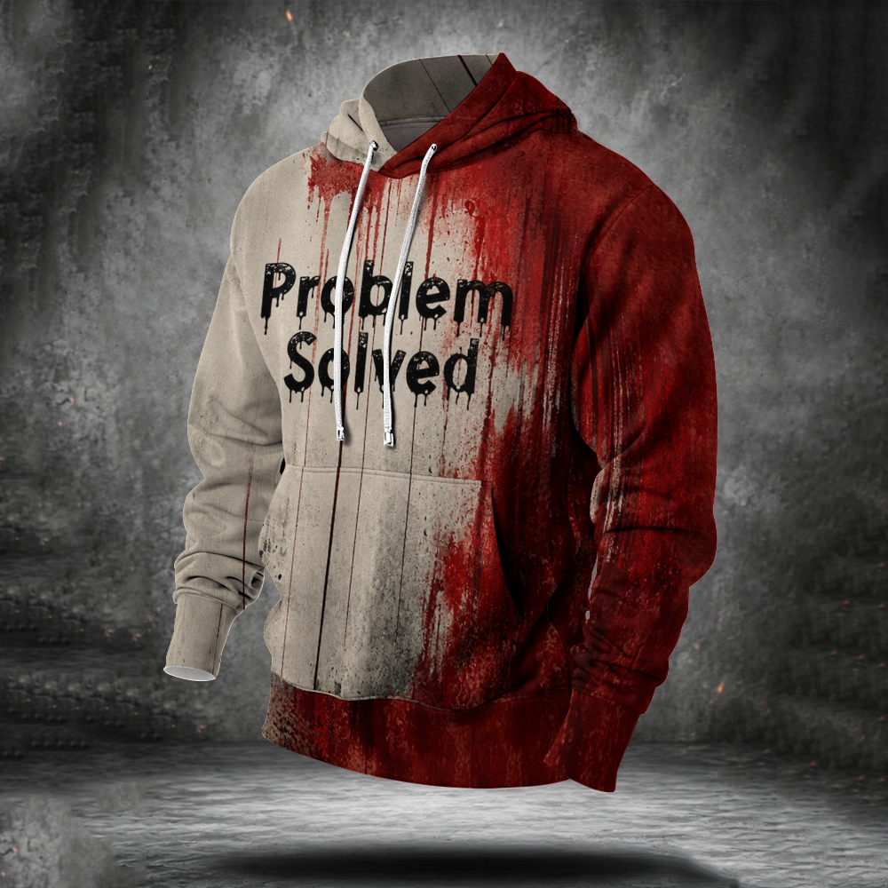 Men's Printed Problem Solved  Long Sleeve Fleece Hoodie