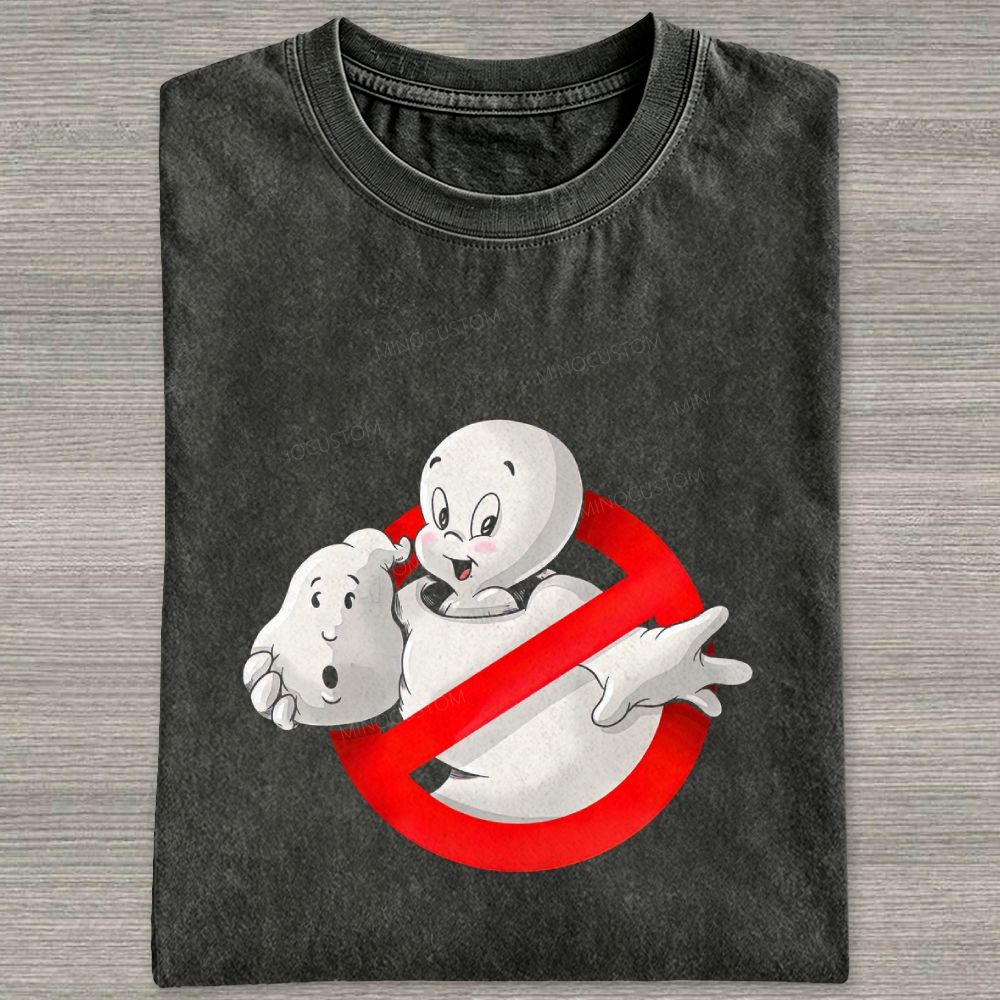Cute Cartoon Ghost No Symbol Parody Graphic Washed T-shirt