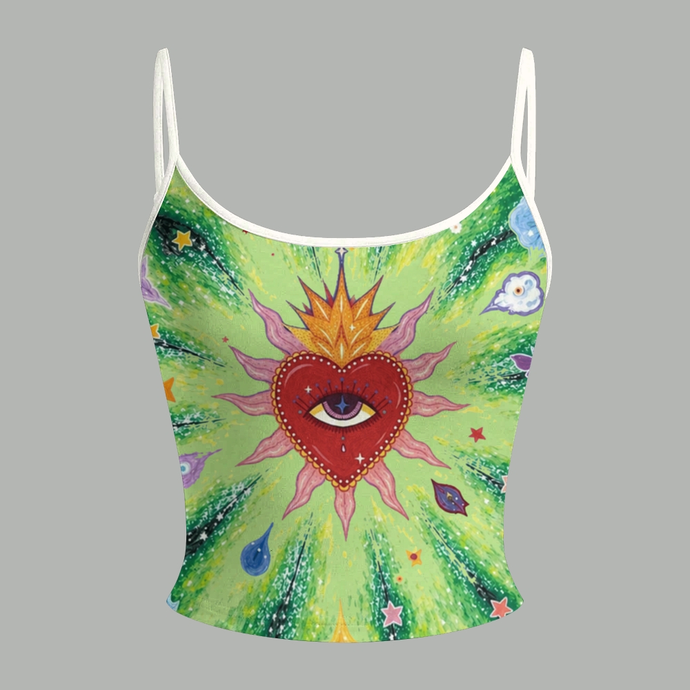 Psychedelic Sacred Heart Eye Floral Butterfly Top & Elasticated Trousers Two-Piece Set