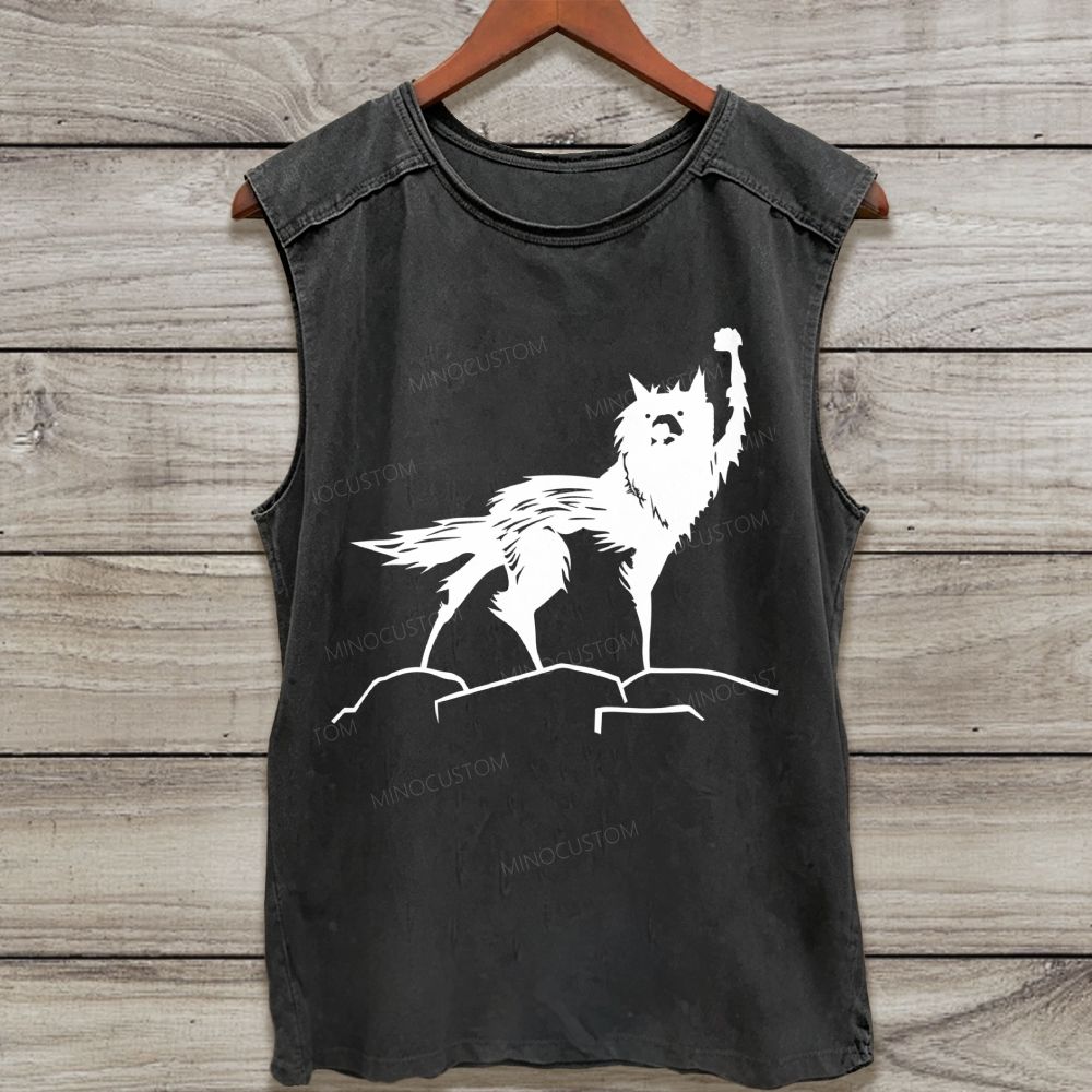 Vintage Raised Fist Fox Graphic Washed Tank Top