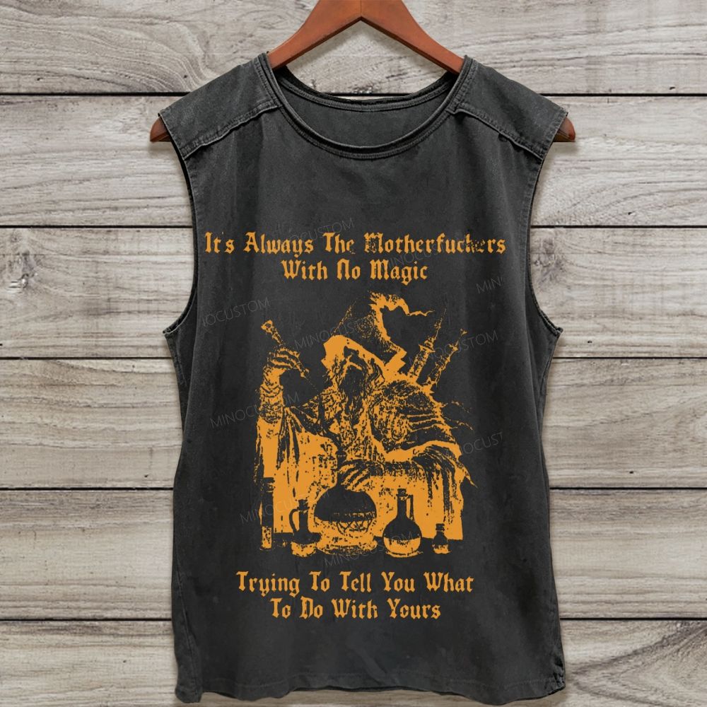 Rebellious Magic Quote Washed Tank Top 