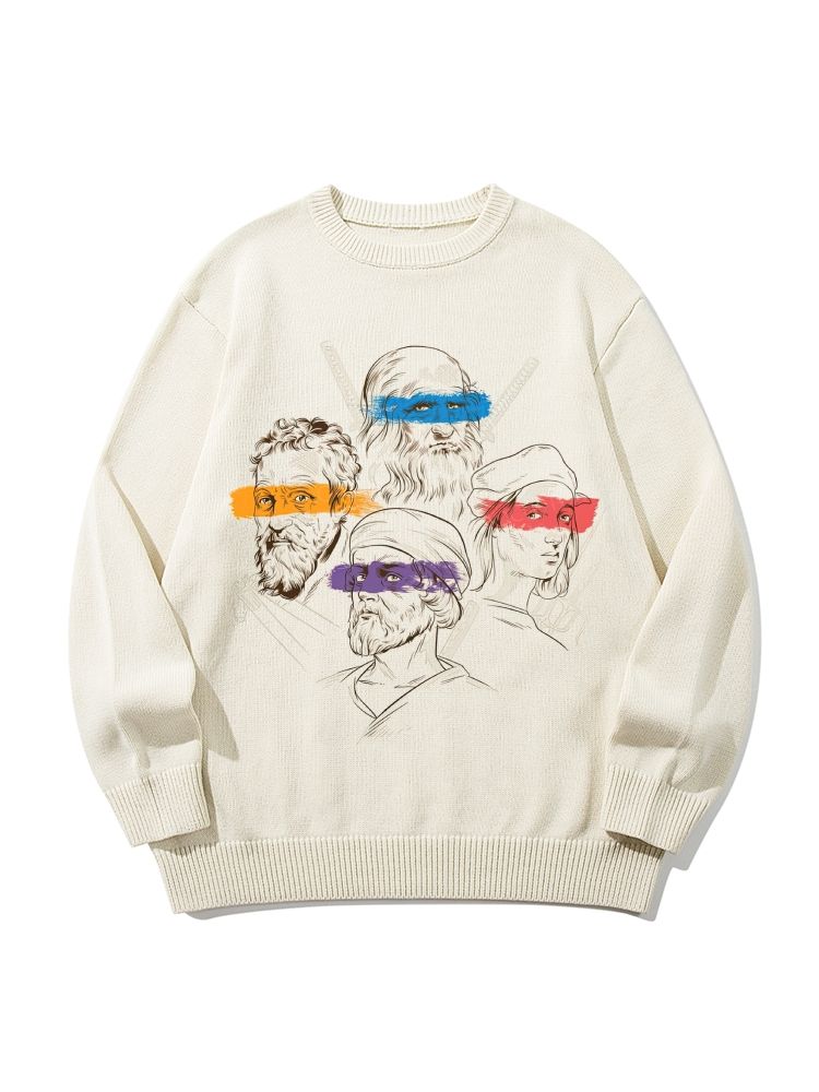 Renaissance Masters Portrait Vintage  Crew neck long-sleeved knit sweater