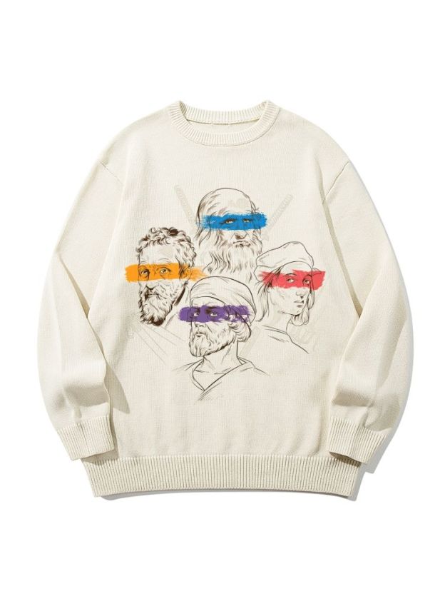 Renaissance Masters Portrait Vintage  Crew neck long-sleeved knit sweater