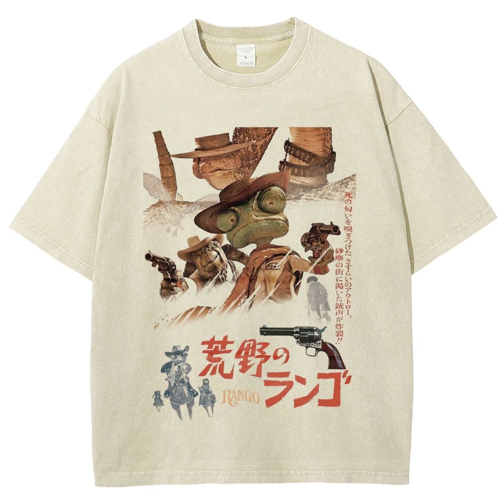 Vintage Western Cowboy Lizard Character Graphic Unisex Fit Washed T-Shirt
