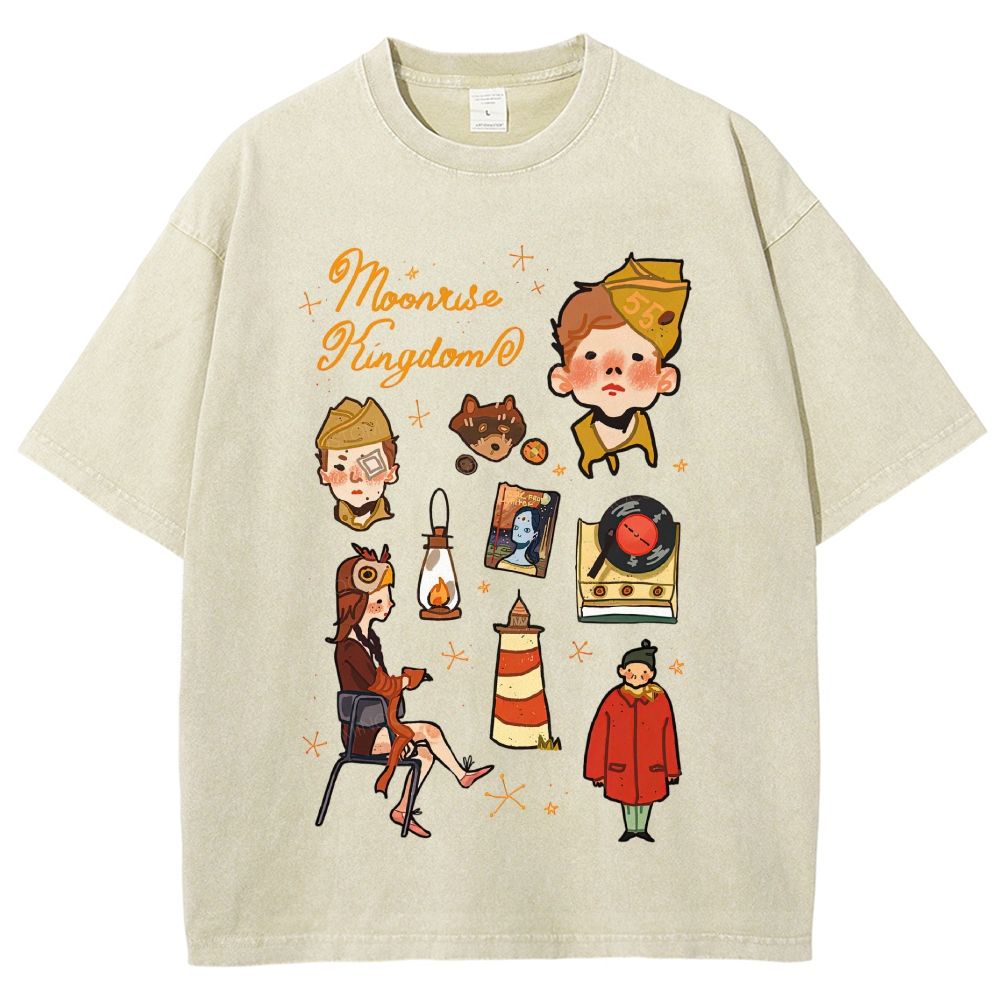 Cute Retro Storybook Character Collage Unisex Fit Washed T-Shirt