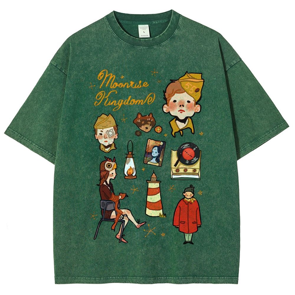 Cute Retro Storybook Character Collage Unisex Fit Washed T-Shirt