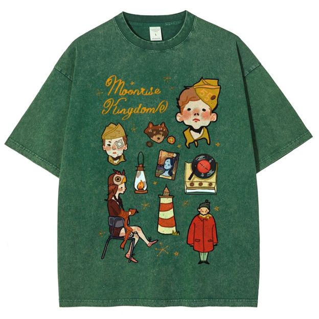 Cute Retro Storybook Character Collage Unisex Fit Washed T-Shirt
