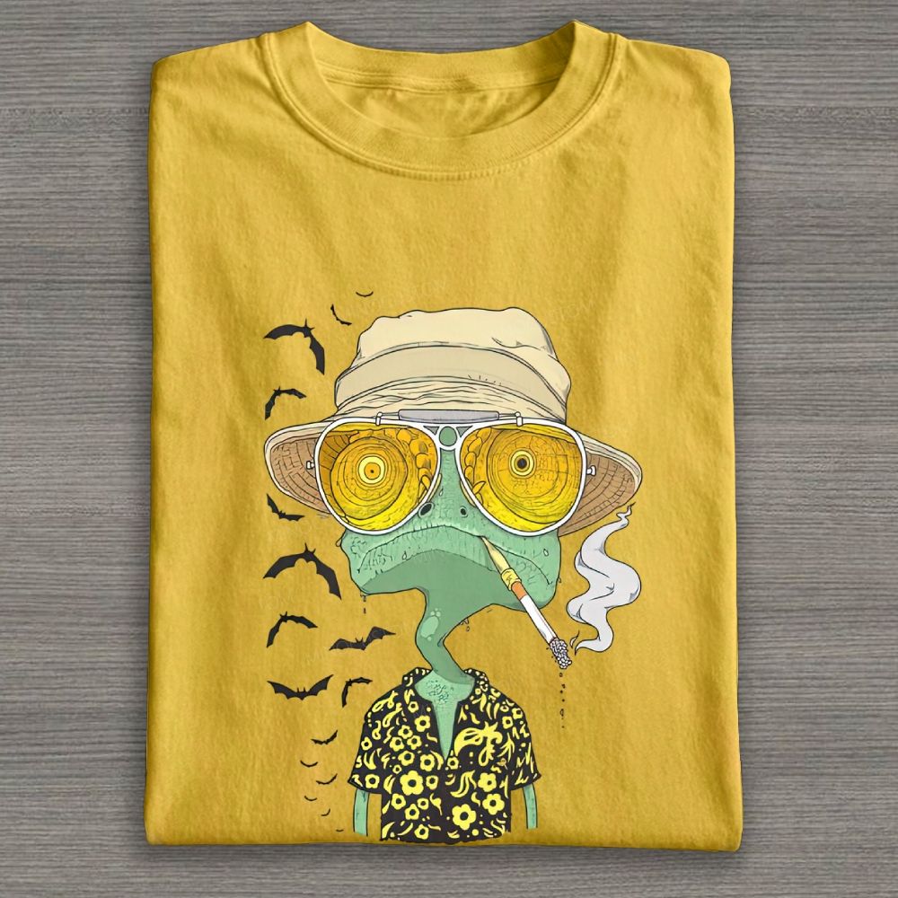 Surreal Desert Lizard With Sunglasses Graphic Cotton T-shirt