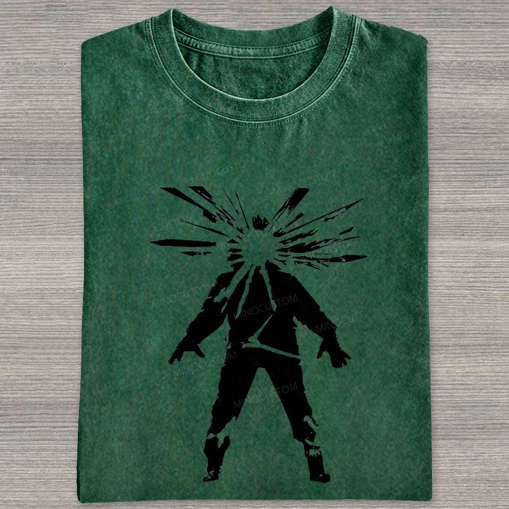 Vintage Washed Exploding Silhouette Graphic Washed T-shirt