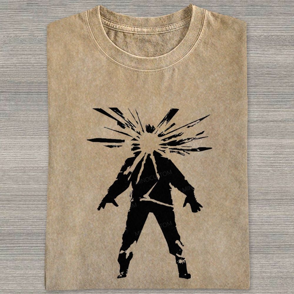 Vintage Washed Exploding Silhouette Graphic Washed T-shirt