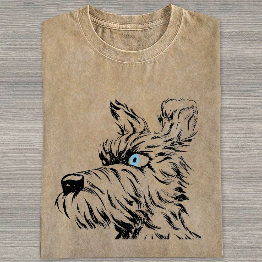 Vintage Schnauzer Sketch Dog Graphic Washed T-shirt
