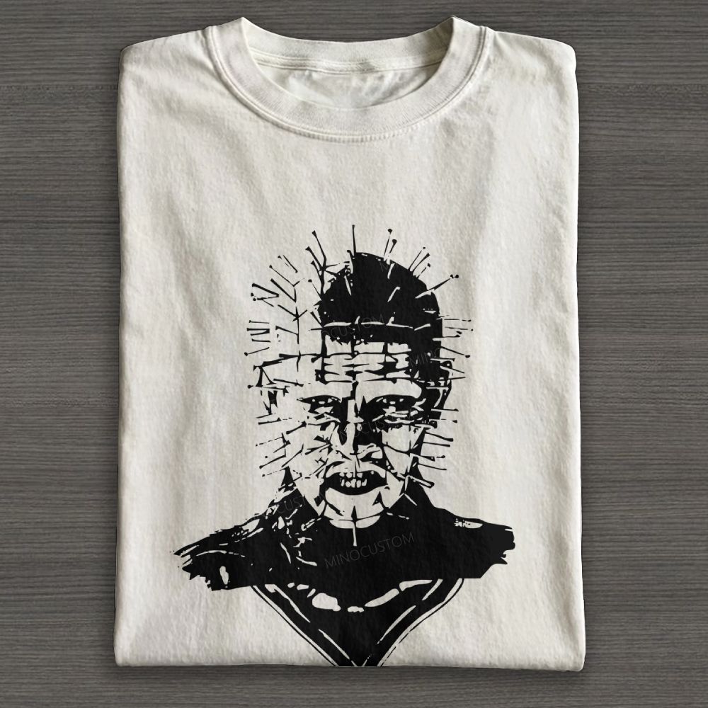 Vintage Spiked Head Horror Portrait Graphic Cotton T-shirt