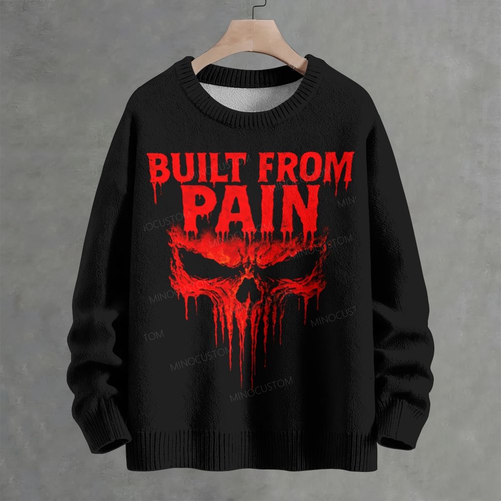 Built From Pain Abstract Fluid Skull Vintage Crew Neck Sweater
