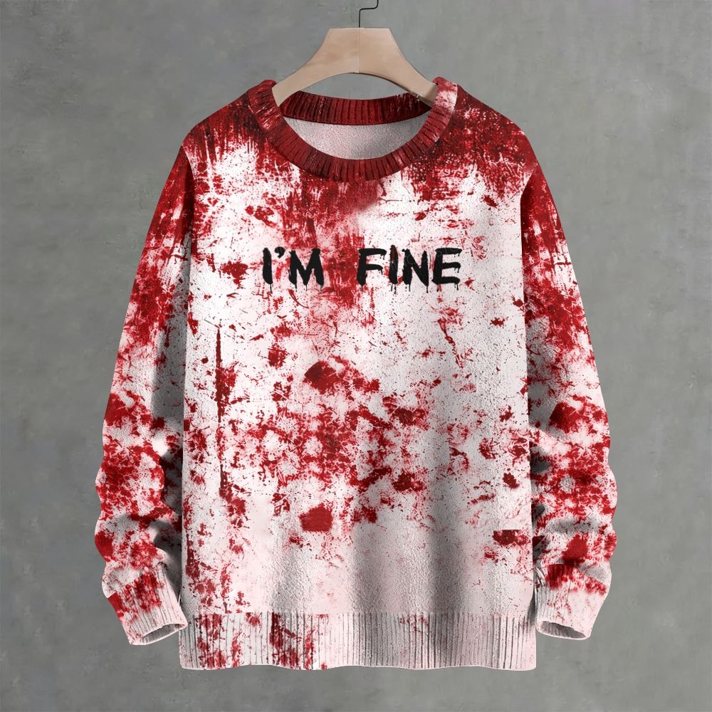 I'm Fine Blood Splatter Graphic Crew Neck Sweater