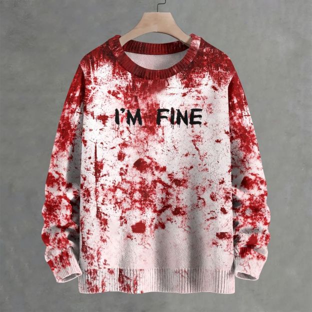 I'm Fine Blood Splatter Graphic Crew Neck Sweater