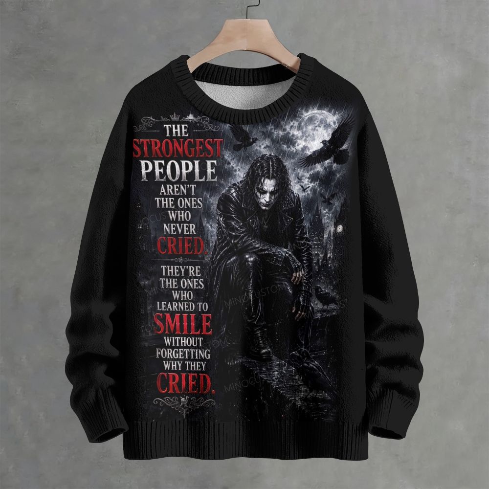The Strongest People Quote Dark Raven Graphic Crew Neck Sweater