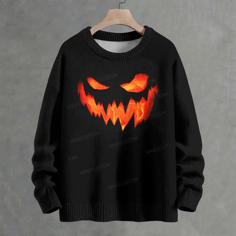 Glowing Jack O Lantern Face Crew Neck Sweater