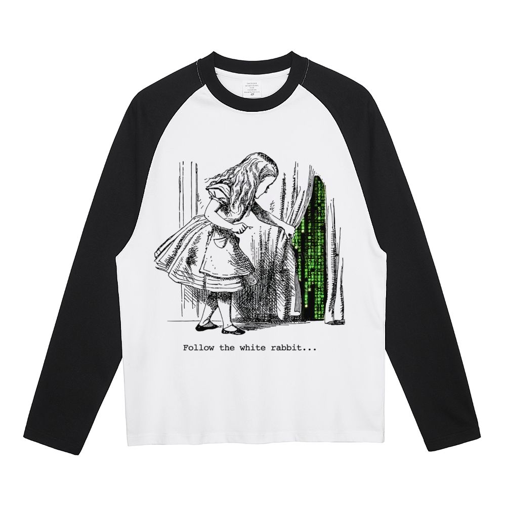 Follow The White Rabbit Color Block Raglan Long Sleeve Cotton Sweatshirt