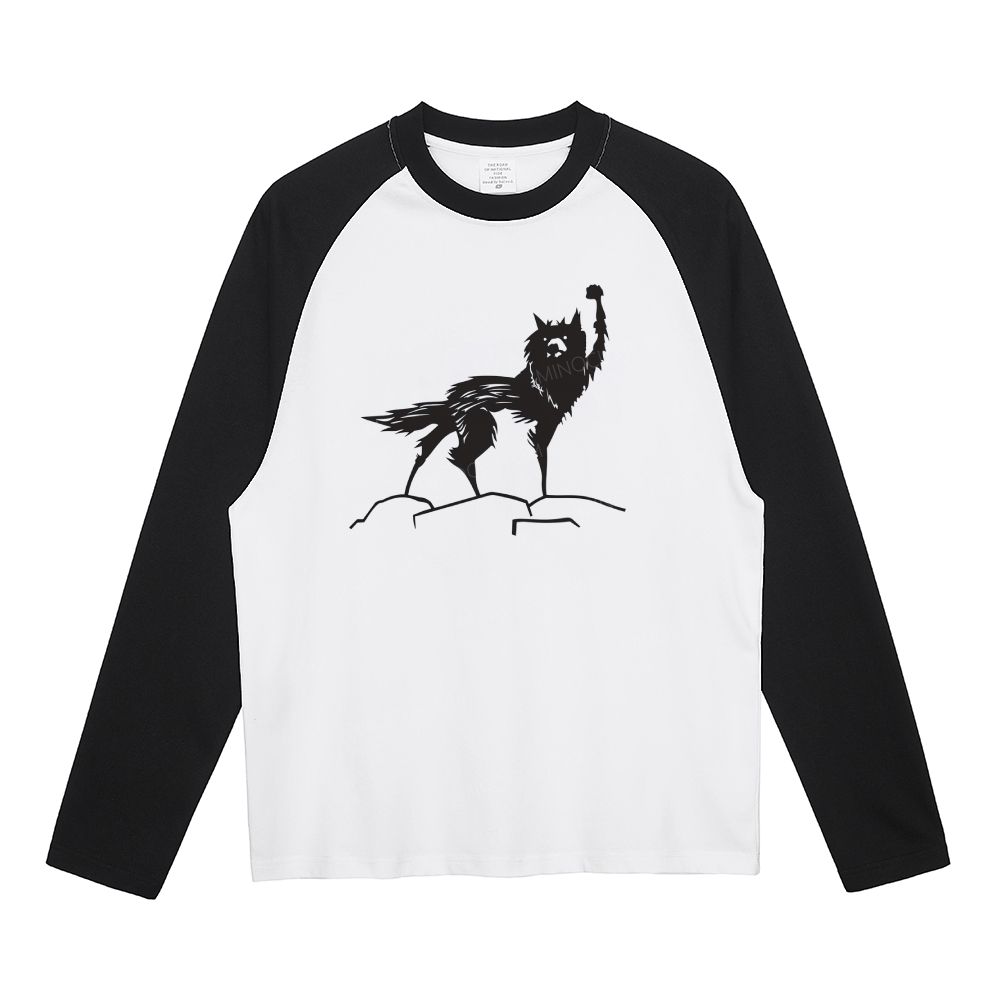 Fist Raised Fox Silhouette Graphic Color Block Raglan Long Sleeve Cotton Sweatshirt