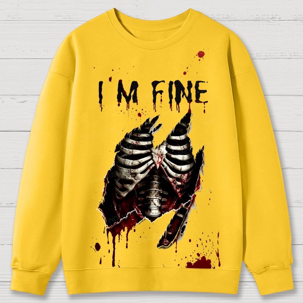 Men's I'm Fine Bloody Skull  Cotton Sweatshirts 