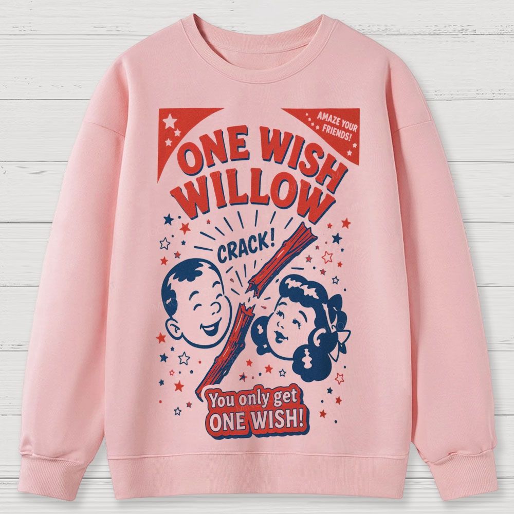 Vintage Retro Cartoon Kids Wish Stick Graphic Cotton Sweatshirts 