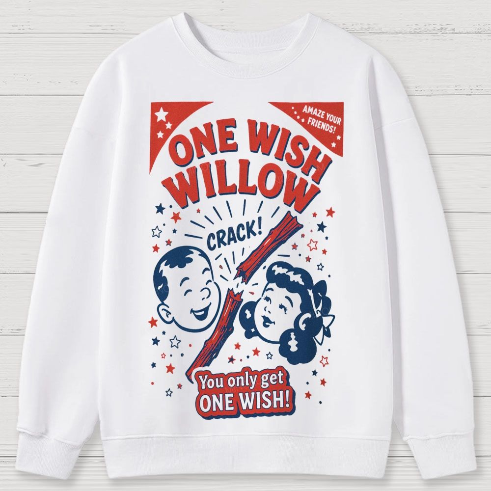 Vintage Retro Cartoon Kids Wish Stick Graphic Cotton Sweatshirts 