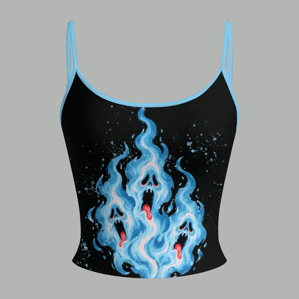 Blue Ghost Flame Spooky Top & Elasticated Trousers Two-Piece Set