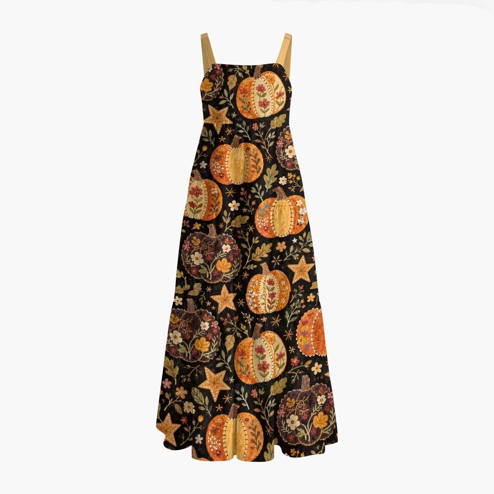 Folk Art Pumpkin Floral Star Autumn Maxi Dresses